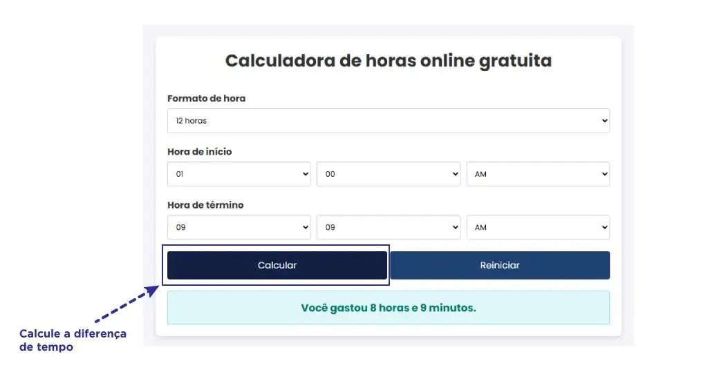 Calcule a diferença de tempo